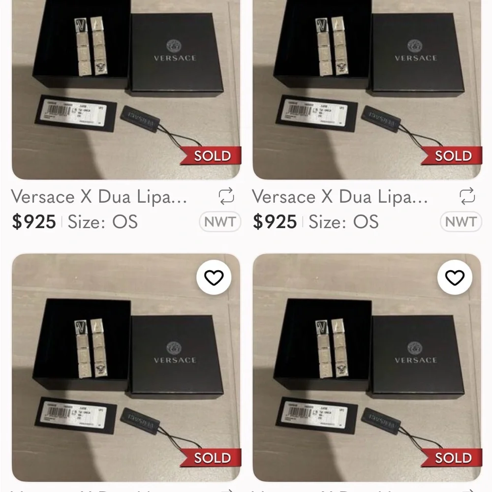 Versace x Dua Lipa Logo Letter Drop Earrings Silver Blocks Medusa NIB $925retail - Picture 8 of 8